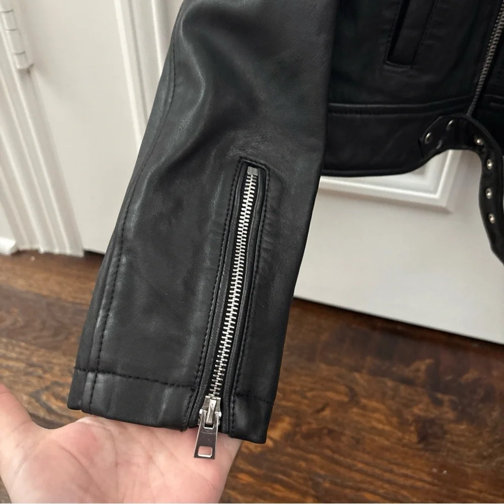 Maje Bostep Blouson Moto Lambskin Leather Jacket FR 40 or US 8 Black Biker - Picture 5 of 14